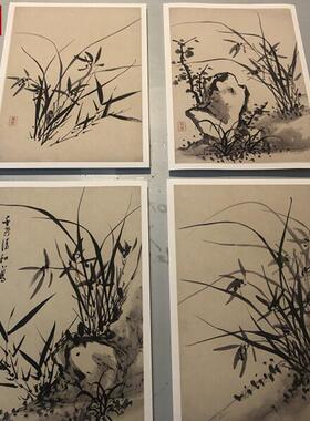 清诸升兰竹石图册页4桢M微喷复制画原大高清仿古中式小品装饰画