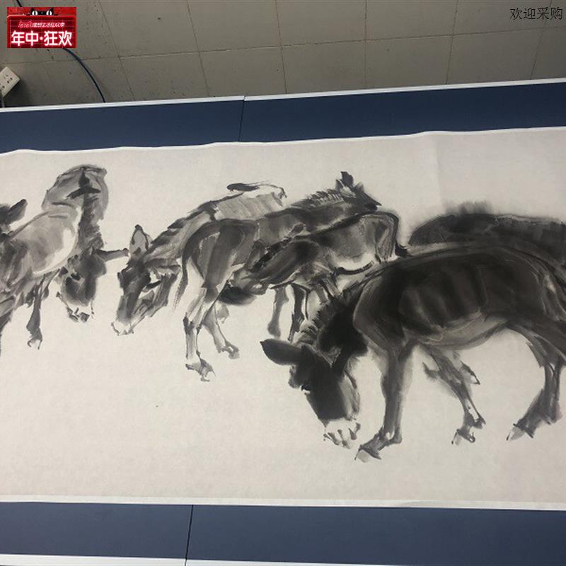 黄胄八骏图水墨骏马图c国画办公室客厅大堂装饰画宣纸微喷复制