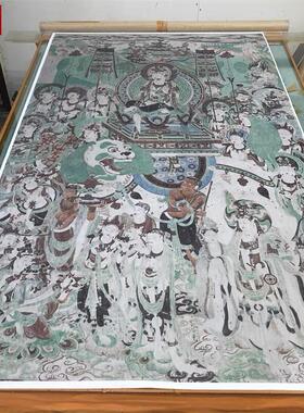 敦煌壁画彩绘文殊普贤菩萨经变图微喷画稿临摹v学习线稿装饰背景