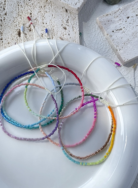 波西米亚风ins彩虹渐变色小女生进口miyuki极细气质米珠小手链