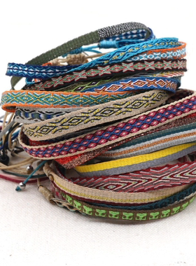 尼泊尔欧美百搭复古叠织带手链