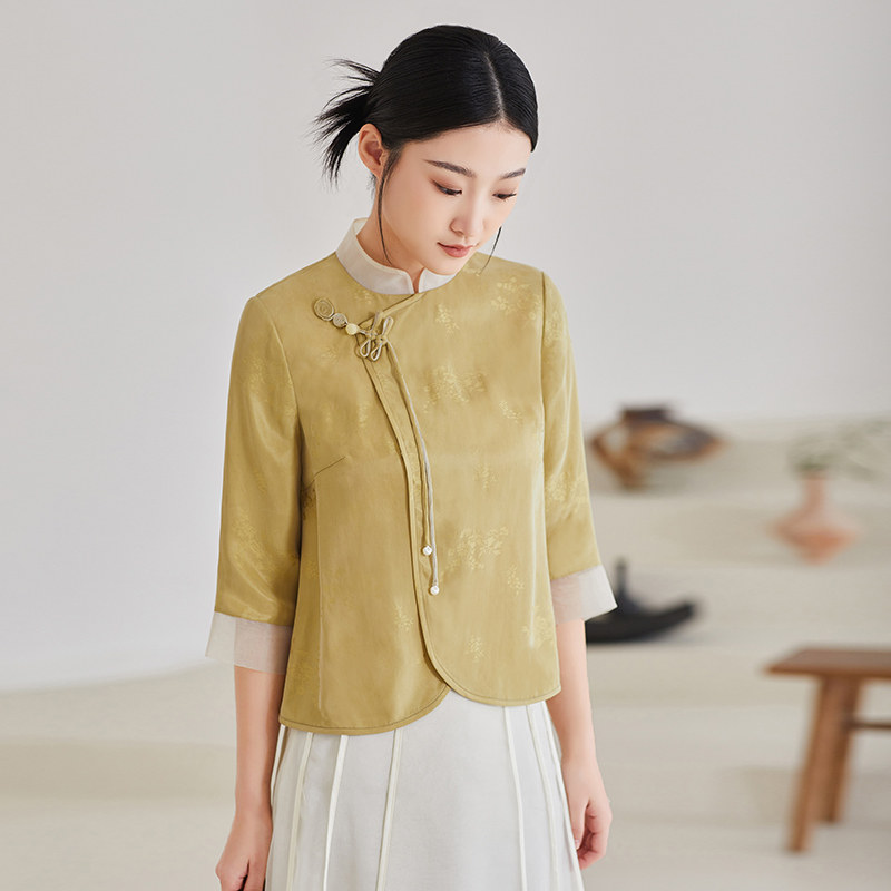 改良唐装女中国风2023新款夏季禅意茶服茶艺师盘扣上衣套装两件套