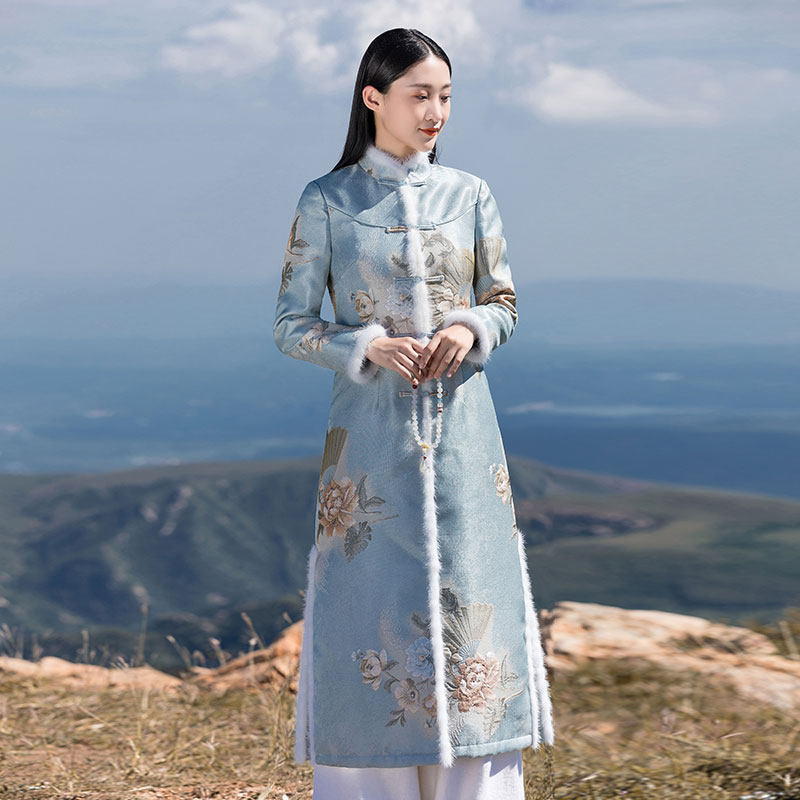 秋冬禅意中国风唐装女装汉服改良版旗袍缎面刺绣加绒加厚中式上衣