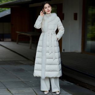新中式轻薄羽绒服收腰女款冬季长款加厚女装2025新款90白鸭绒外套