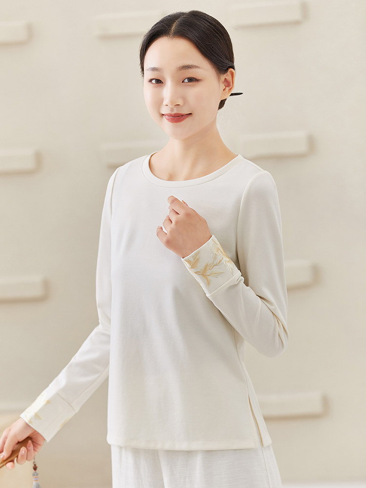 HANFU BASE LAYER LONG SLEEVES RETRO WOMENS HIGH-END EMBROIDERY TANG COSTUME CHINESE STYLE SHORT AND VERSATILE TOP T-SHIRT