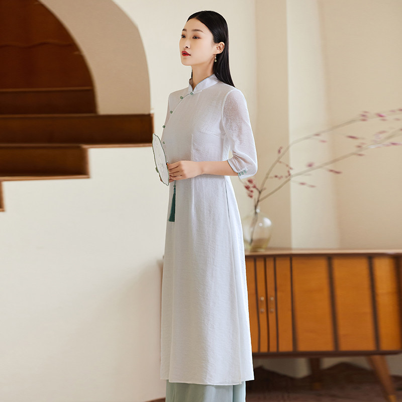 唐装女装高端中国风上衣女套装改良中式复古旗袍禅意两件套素茶服