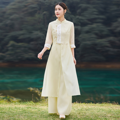 国风套装女2025新款夏季女装刺绣上衣时尚中式气质改良旗袍连衣裙