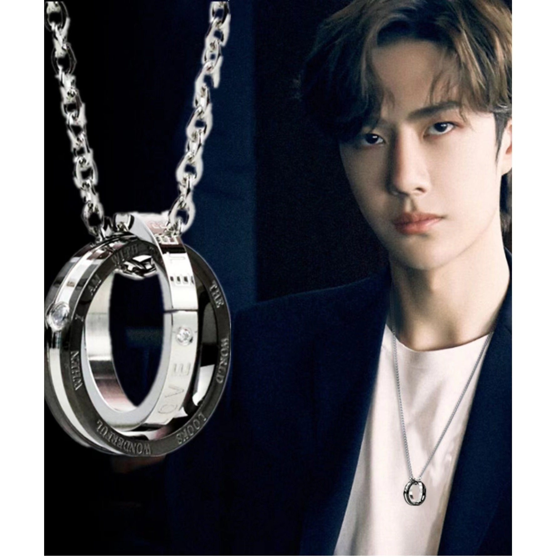 王一博同款双环项链男纯银999吊坠嘻哈潮牌百搭轻奢小众设计礼物