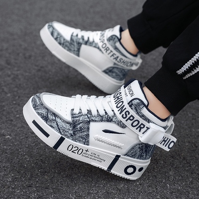 秋冬新款皮面儿童高帮运动鞋男童鞋子40码中大童单靴42青少年板鞋