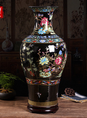 水晶釉粉彩中式大鱼尾瓶景德镇家居客厅瓷器花瓶装饰摆件锦鲤