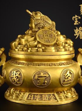 铜聚宝盆金蟾摆件三足金蝉蟾蜍客厅家居财位转运存钱罐