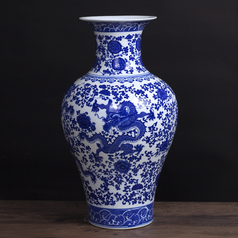青花龙纹大花瓶 景德镇陶瓷落地大瓷器 中式家具客厅玄关工艺品
