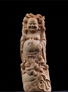 小叶黄杨木雕刻家居人物五子弥勒佛像手把件笑佛仿古摆件送礼汽车