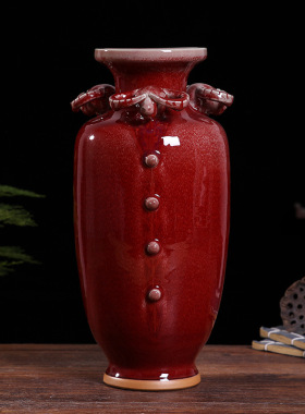 三阳开泰瓷器中式陶瓷花瓶客厅玄关摆件 颜色釉红色瓷器家居礼品