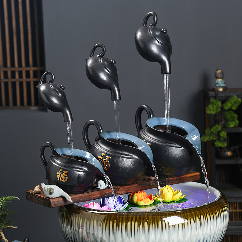 循环流水陶罐生态缸装饰品庭院造景流水配件喷泉出水口养鱼缸搭配