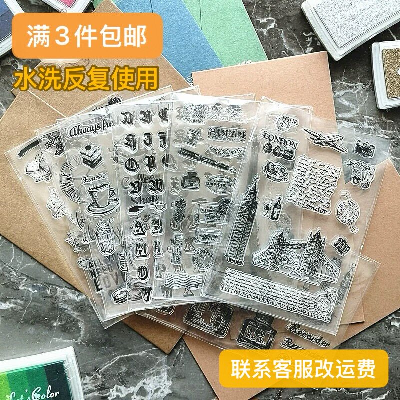 透明硅胶印章复古字母数字植物标签相册贺卡手帐装饰亚克力手柄