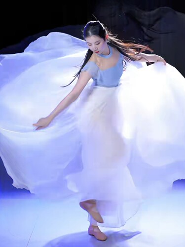 古典舞舞蹈服720度大摆裙白色双层半身大裙摆舞蹈裙练功裙子