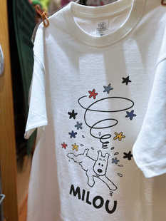 短袖 美式 小领口宽松休闲纯棉男女款 童趣Milou小狗 复古vintage