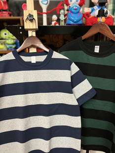 纯棉300克磨毛重磅男女款 美式 宽条纹 经典 中性情侣T 复古vintage