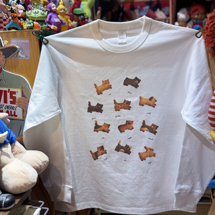 复古 情侣长袖 vintage 265克纯棉 T落肩宽松 可爱饼干狗狗 美式