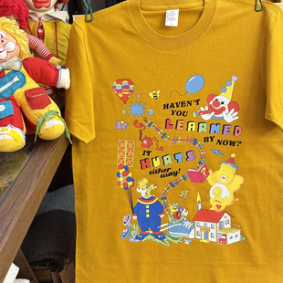 纯棉265克重磅圆领情侣T恤短袖 美式 可爱趣味小丑 vintage 复古