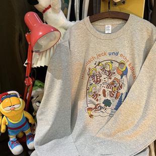 复古 情侣长袖 vintage 265克纯棉重磅厚实 落肩宽松 可爱卡通 美式