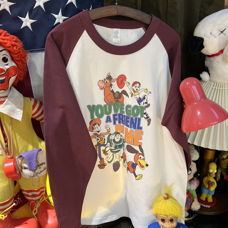 美式复古vintage 玩具总动员胡迪翠丝 插肩拼色重磅纯棉长袖T恤,女装/女士精品,T恤,淘宝优惠券,粉丝福利购,淘宝优惠卷