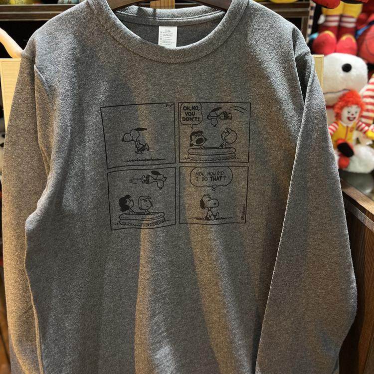 美式复古 vintage 花生动漫 三本针300克重磅磨毛厚男女长袖T情侣
