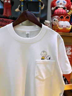 纯棉265克重磅圆领情侣T恤短袖 美式 趣味口袋布朗 vintage 复古