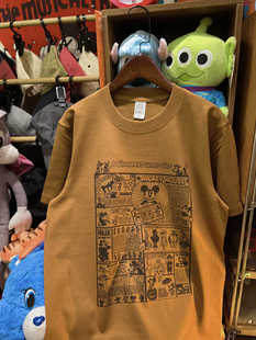 纯棉265克重磅圆领情侣T恤做旧 报纸风米老鼠 复古棕色 vintage