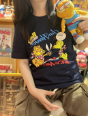 复古 vintage 可爱加菲猫 美式 纯棉265克重磅圆领男女款 情侣T恤