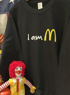 美式复古 vintage 麦当劳M 265克纯棉重磅厚实 情侣长袖T落肩宽松