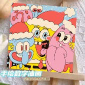 爆款 饰画 海绵宝宝diy数字油画手工派大星丙烯油彩画可挂墙治愈装
