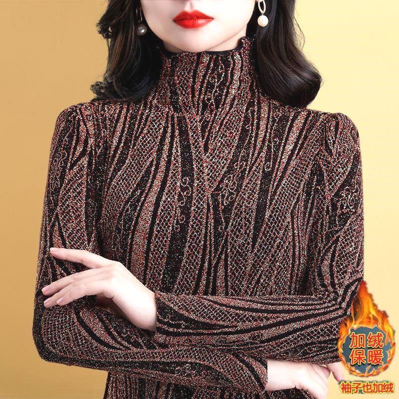 加绒加厚高领银狐绒高档打底衫女长袖时尚显瘦气质上衣小衫女洋气