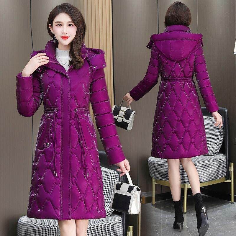 亮面羽绒棉服女中长款冬季新款时尚修身显瘦保暖棉袄外套舒适搭配