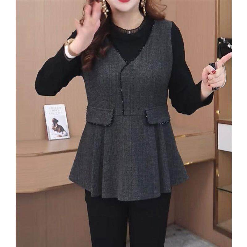 中年妈妈收腰显瘦加绒加厚女装高档秋冬小衫大码遮肉中长款打底衫