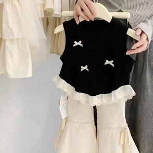 蝴蝶结花边背心女宝宝甜美风 女童无袖 背心上衣2025夏季 新款 儿童装