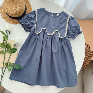 夏季新款女童设计感连衣裙儿童法式雾蓝色复古公主裙宝宝洋气裙子