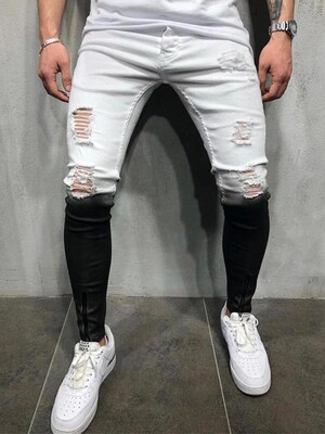 Slim Fit Denim Trousers Streetwear Jogging Pencil Jeans Men