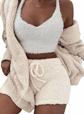 asual Loose Warm Sweater Coat Shorts Set