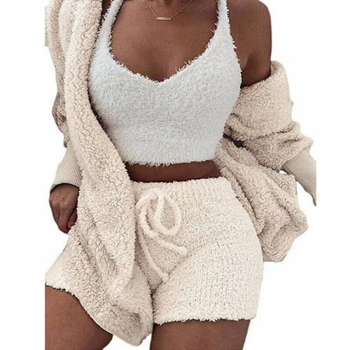 asual Loose Warm Sweater Coat Shorts Set