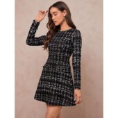 dress Round 圆领印花收腰连衣裙女 waist cinching neck printed