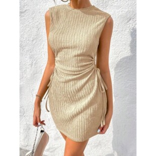 高腰连衣裙女Round waisted neck high dress sleeveless 圆领无袖