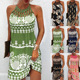 out dress neck Hollow hanging print 镂空无袖 挂脖印花连衣裙女