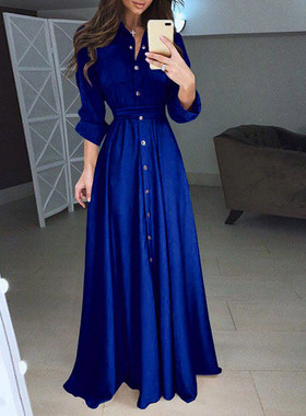 Slim fitting long sleeve solid color dress修身长袖纯色连衣裙