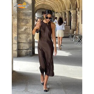 slim sleeveless fitting jumpsuit 连衣长裙 Round 圆领修身 neck