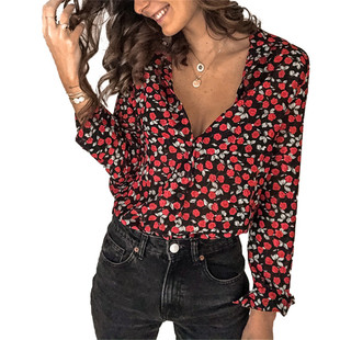 Long print blouse女式 上衣 dot polka bronzing sleeved women