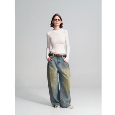 JOHNNYWU 莱赛尔羊毛圆领亲肤百搭字母印花打底长袖