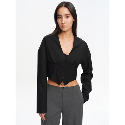 微透长袖V领鱼骨修身收腰