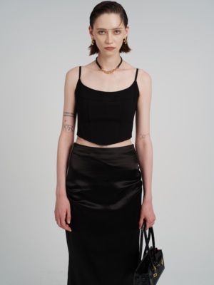 超短露腰收腰吊带背心复古